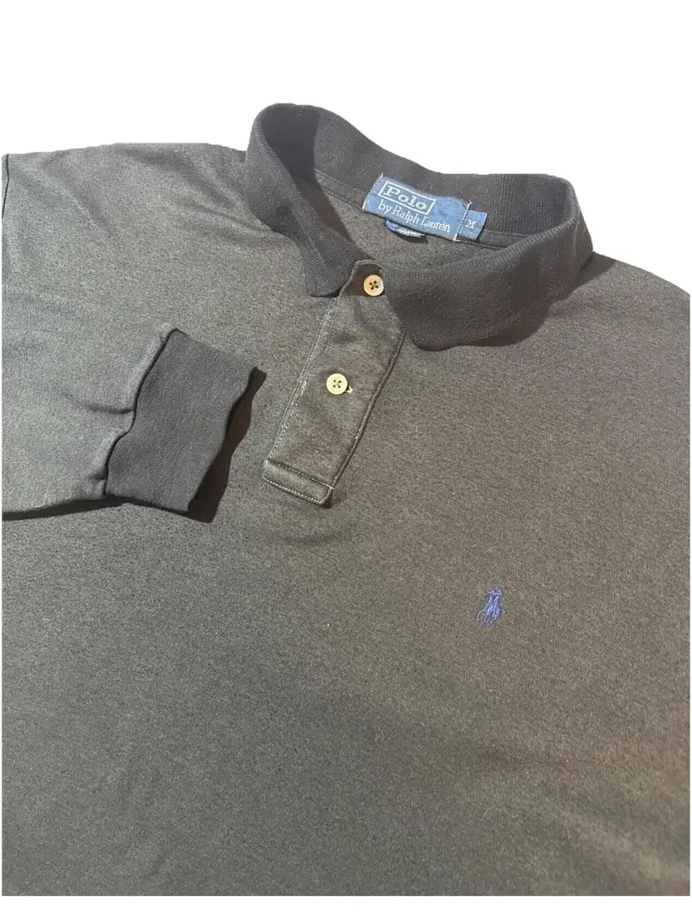 VTG Polo Ralph Lauren Men’s Medium Black Long Sleeve Polo Shirt Navy Pony